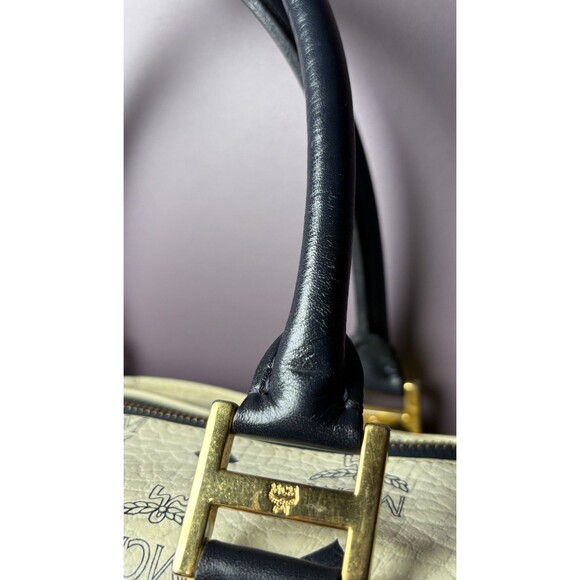 MCM Vintage Navy & White
Visetos Boston Leather Handbag w/Gold MCM Logo - Picture 7 of 16